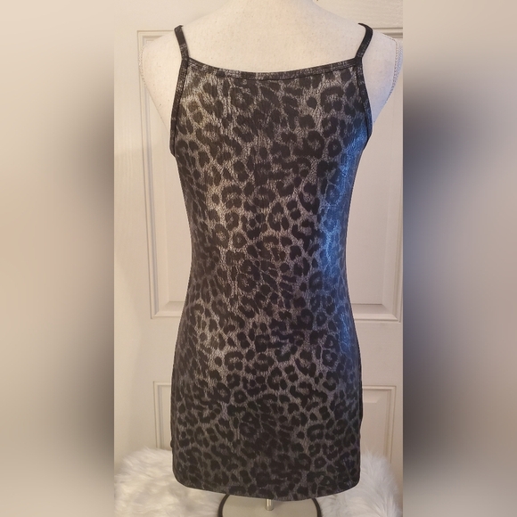 Bisou Bisou Black and Silver Metallic Cheetah Spaghetti Strap Mini Dress Size L - Picture 3 of 5
